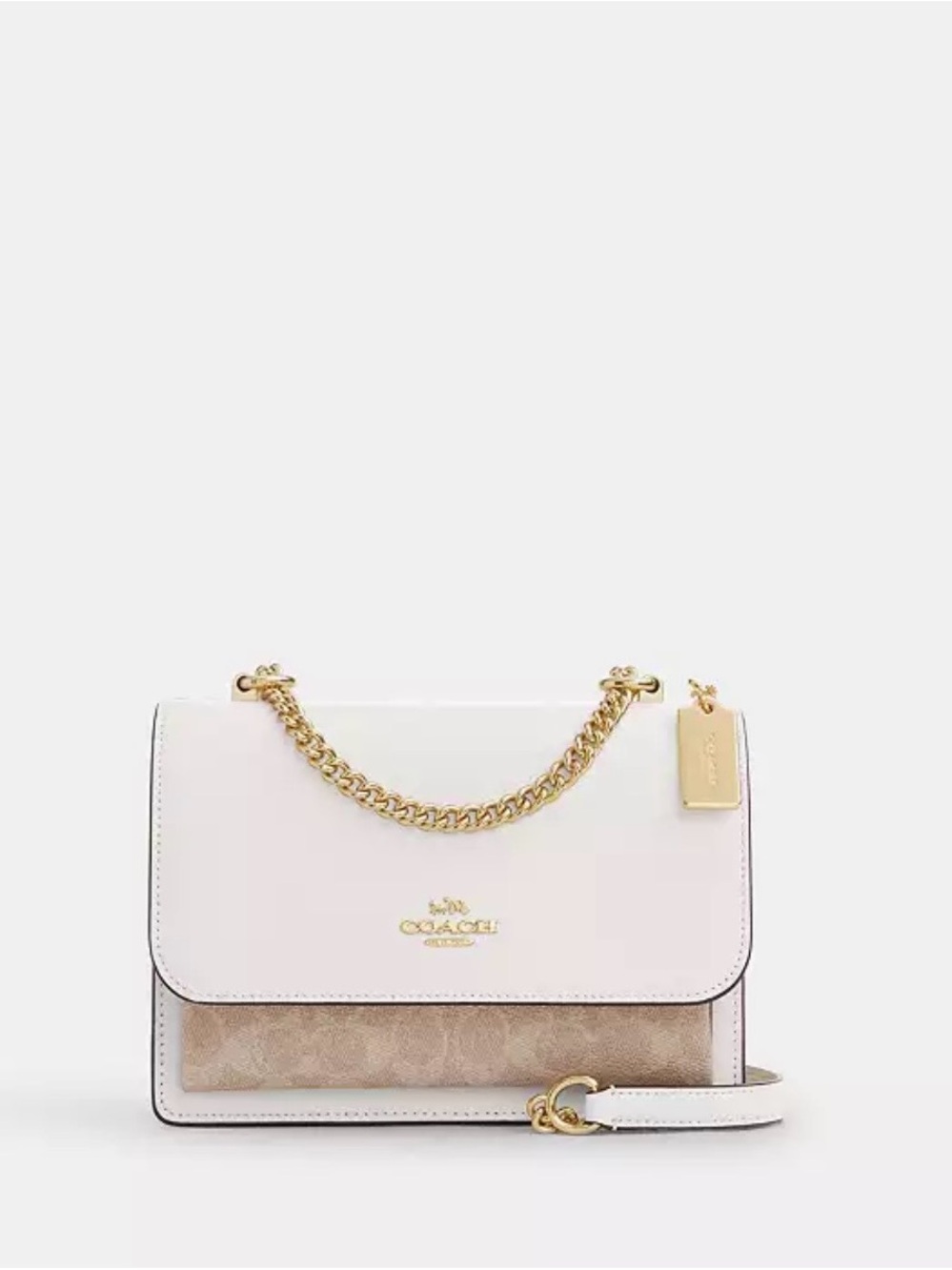 Coach Two-Tone Crossbody Bag in White and Taupe with Gold Hardware